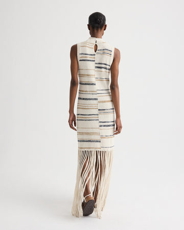 TWP Ivory multi Fringe Sleeveless Dress in Linen Silk Yarn view 5