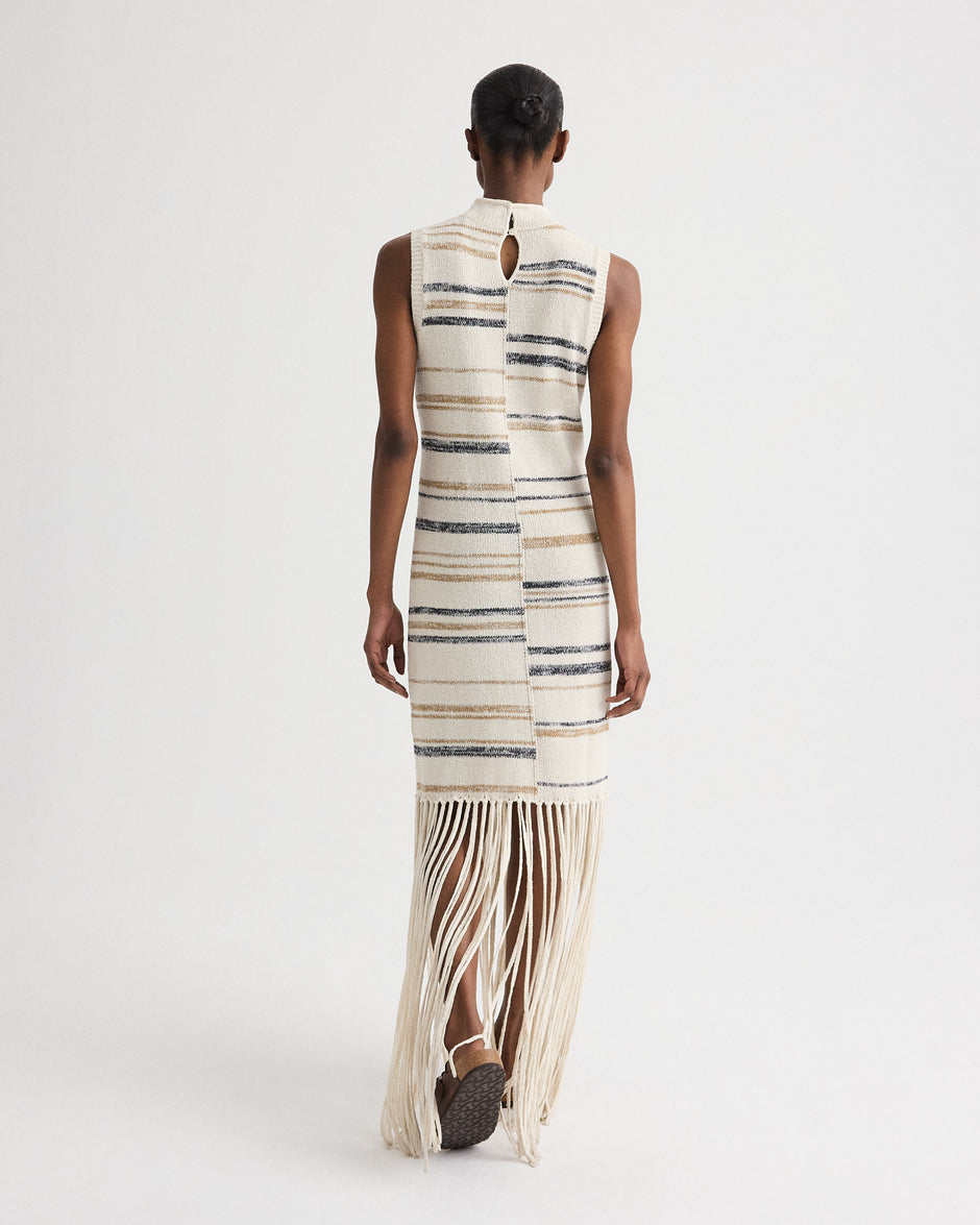 TWP Ivory multi Fringe Sleeveless Dress in Linen Silk Yarn view 5