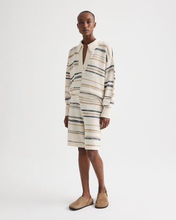 TWP Ivory multi Intarsia Stripe Short in Linen Silk Yarn view 2