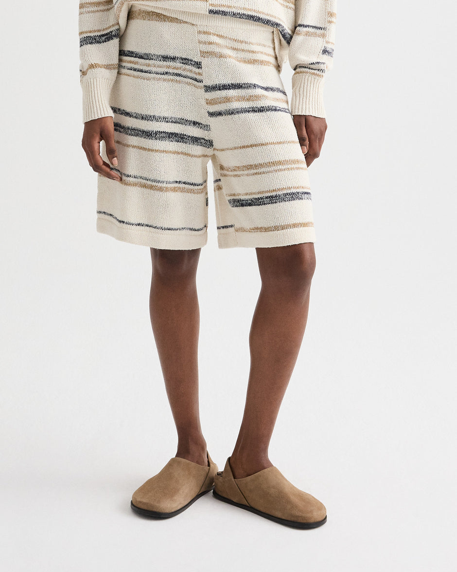 TWP Ivory multi Intarsia Stripe Short in Linen Silk Yarn view 3