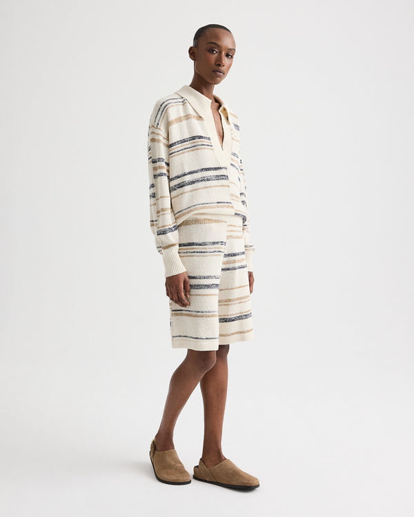 TWP Ivory multi Intarsia Stripe Short in Linen Silk Yarn view 2