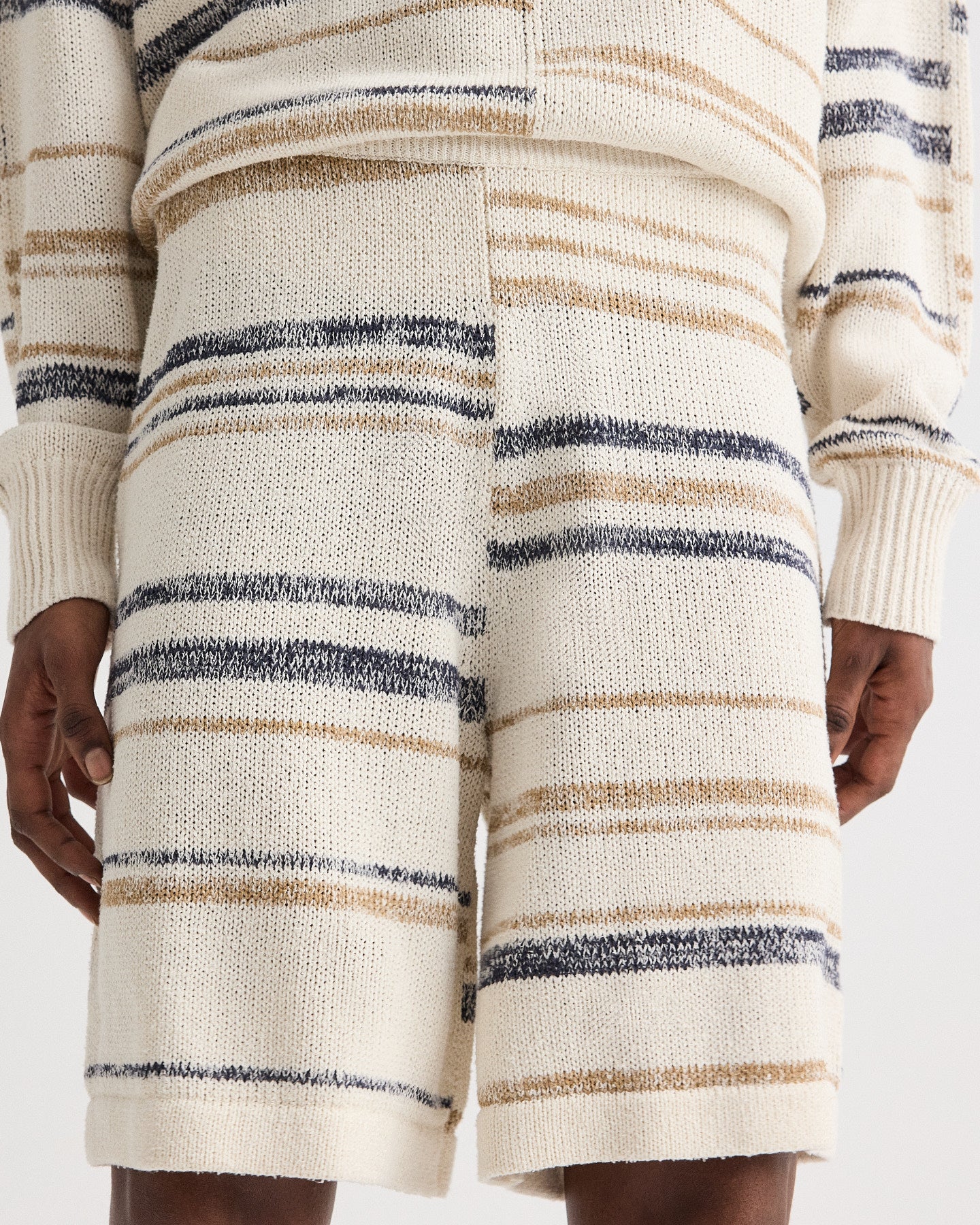 TWP Ivory multi Intarsia Stripe Short in Linen Silk Yarn view 4