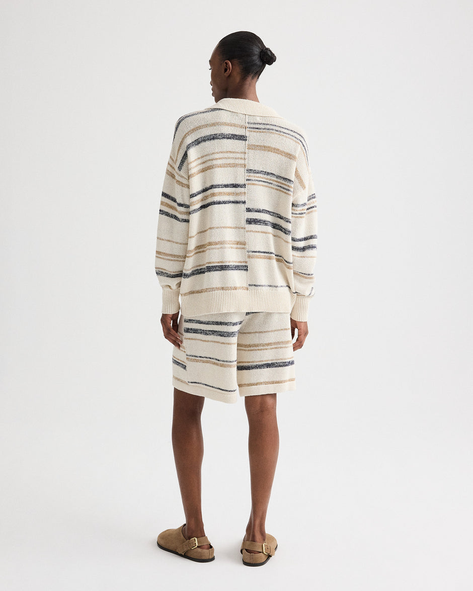 TWP Ivory multi Intarsia Stripe Short in Linen Silk Yarn view 5