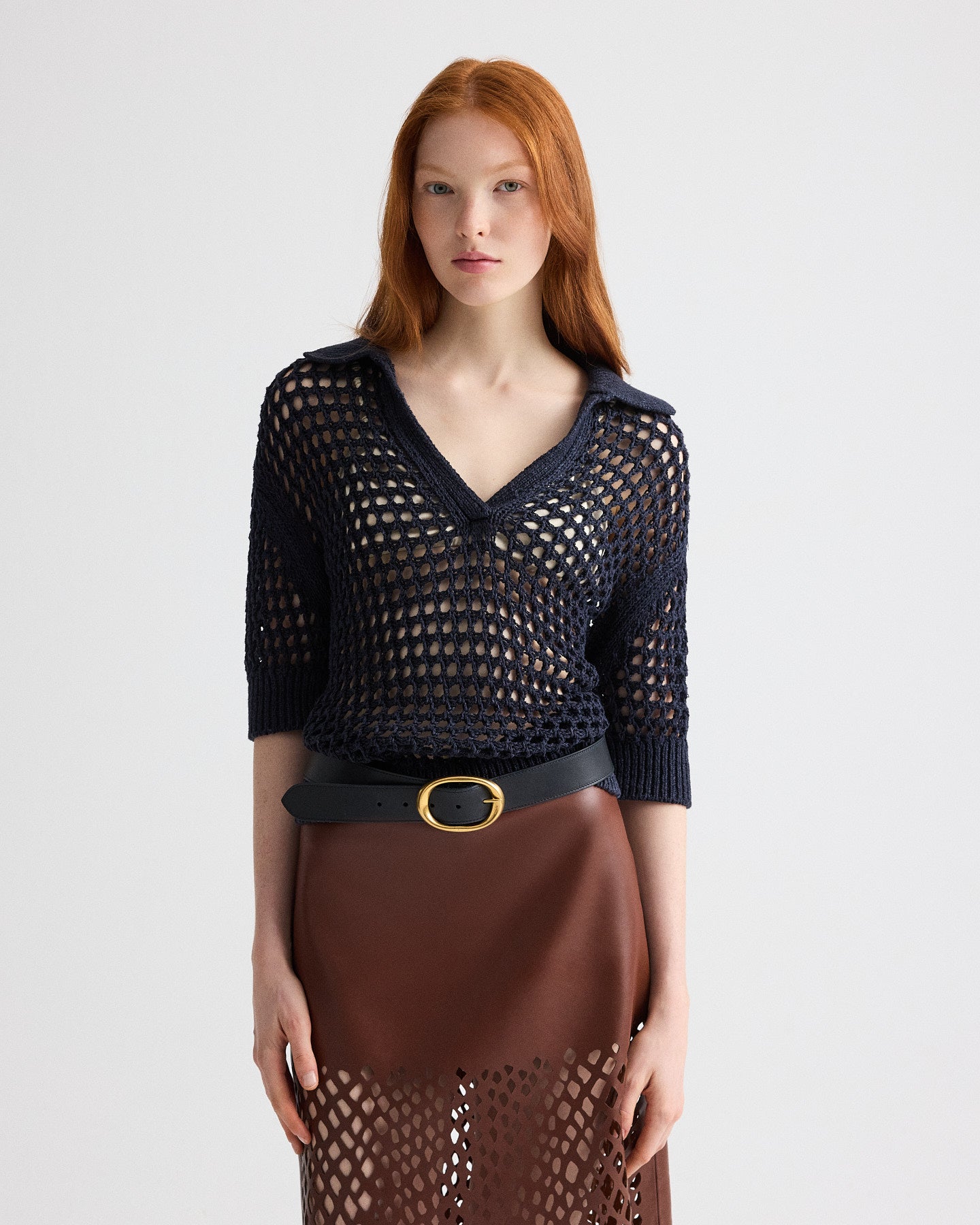 TWP Night sky Unspoken Truth Polo Sweater in Linen Silk view 2