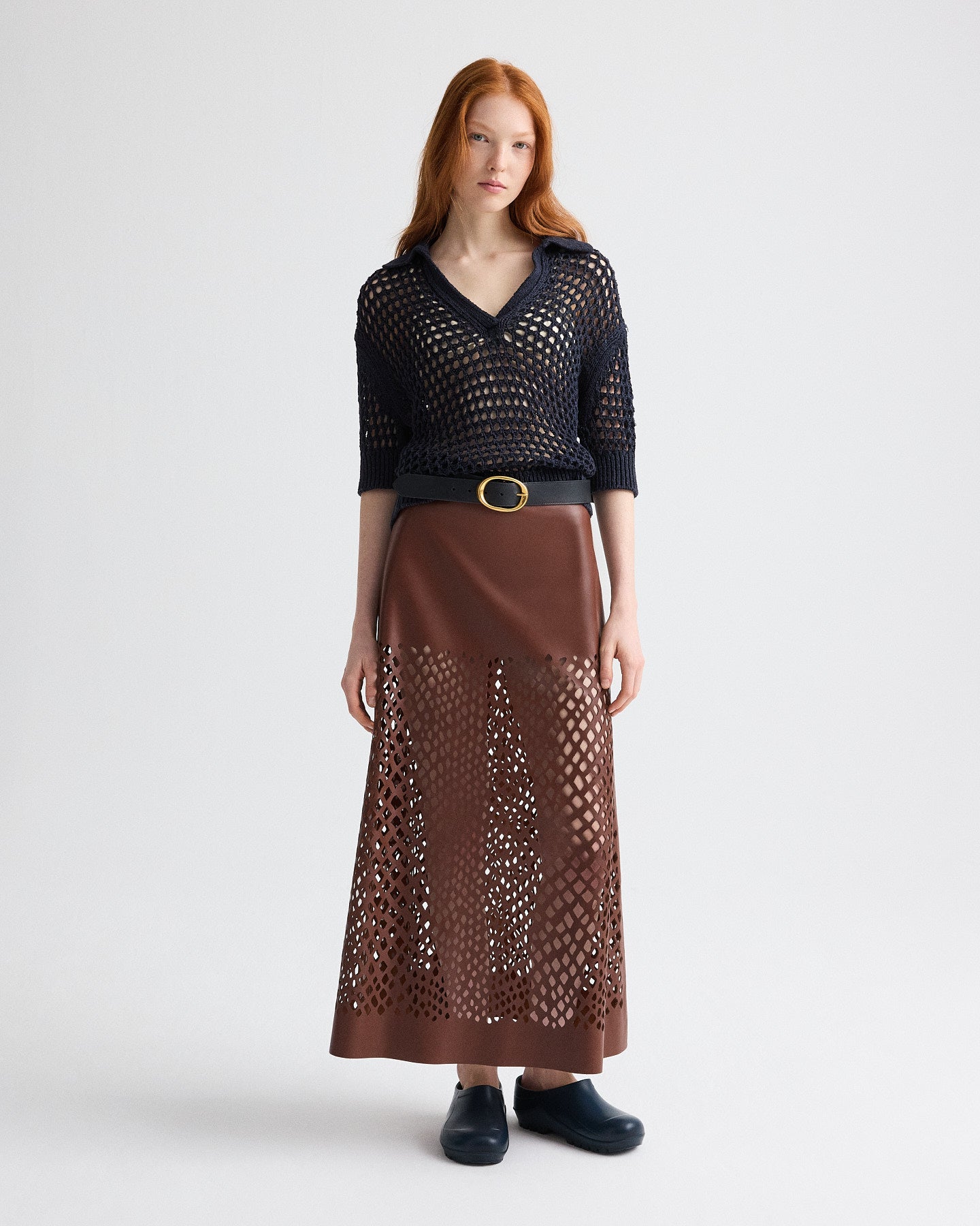 TWP Night sky Unspoken Truth Polo Sweater in Linen Silk view 3