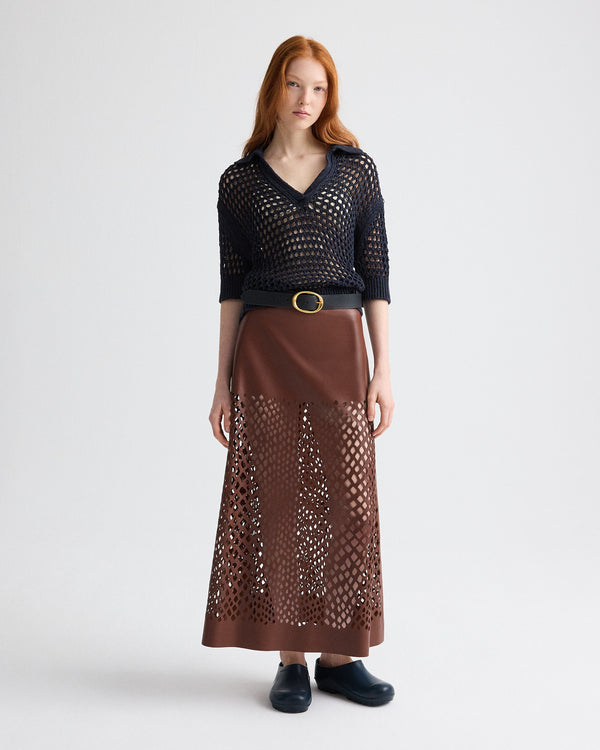 TWP Night sky Unspoken Truth Polo Sweater in Linen Silk view 3