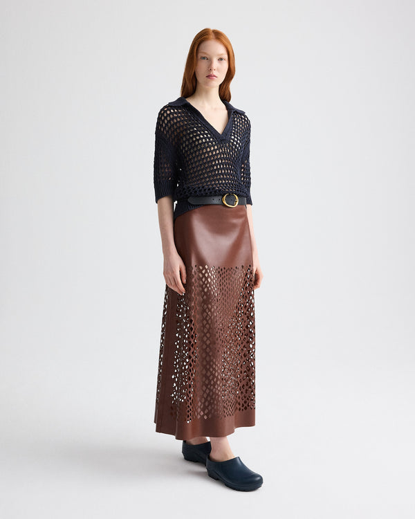 TWP Night sky Unspoken Truth Polo Sweater in Linen Silk view 4