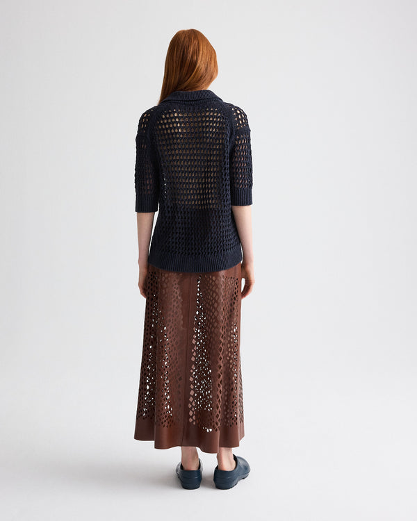 TWP Night sky Unspoken Truth Polo Sweater in Linen Silk view 5
