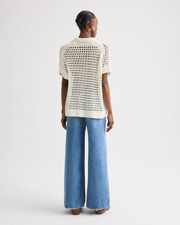 TWP Ivory Supersized Open Knit Polo in Linen Silk view 5