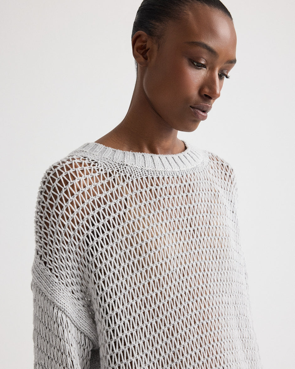 TWP Light heather grey Open Range Sweater in Cotton Wool view 2