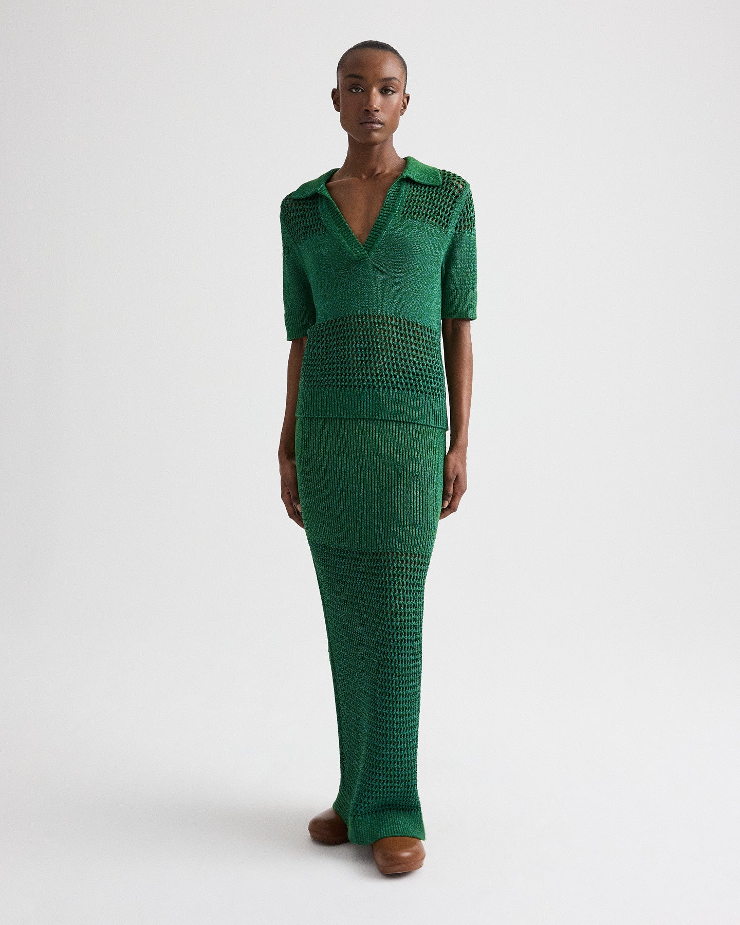 TWP Martini olive / chesapeake bay Slightly Oversized Open Knit Polo in Silk Blend Yarn view 4