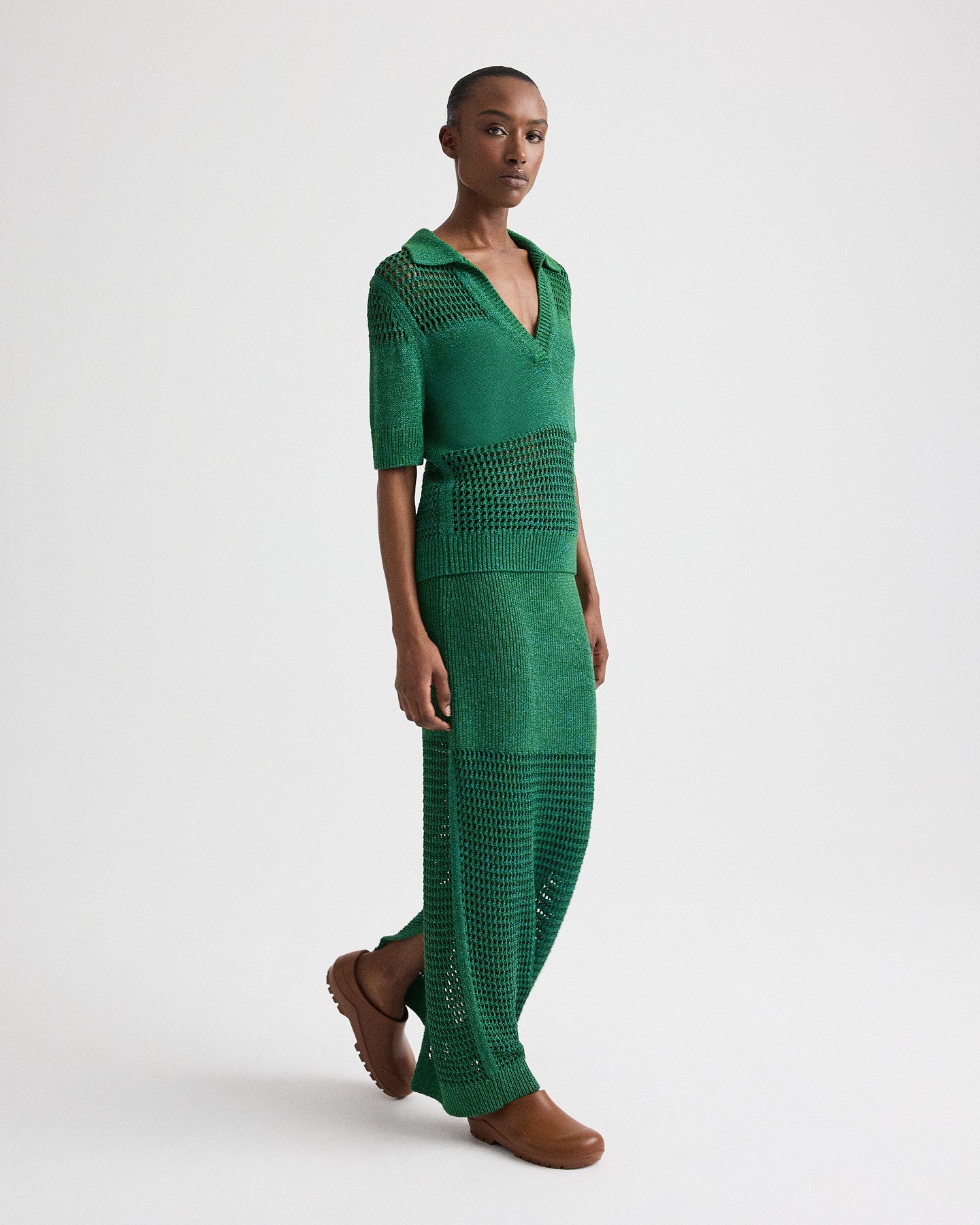 TWP Martini olive / chesapeake bay Slightly Oversized Open Knit Polo in Silk Blend Yarn view 3