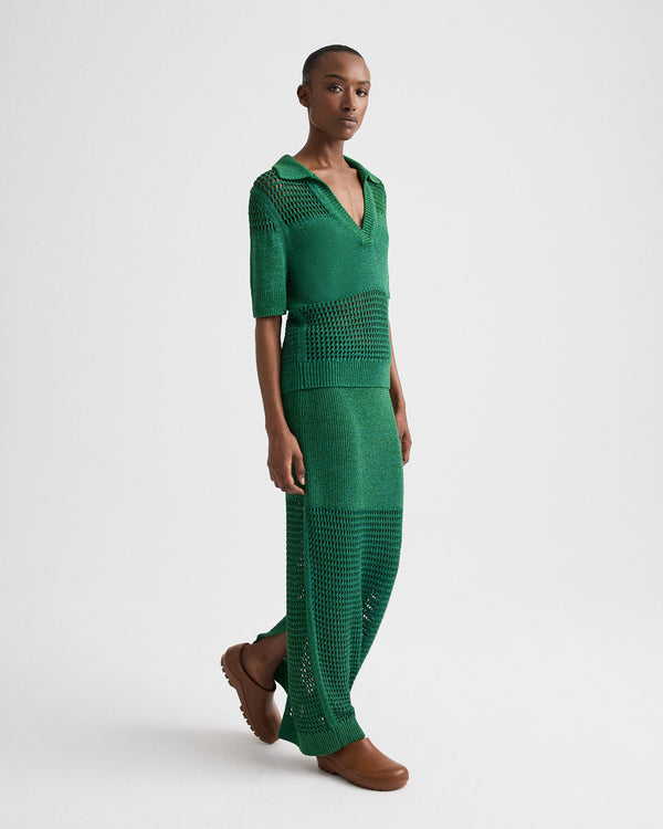 TWP Martini olive / chesapeake bay Slightly Oversized Open Knit Polo in Silk Blend Yarn view 3