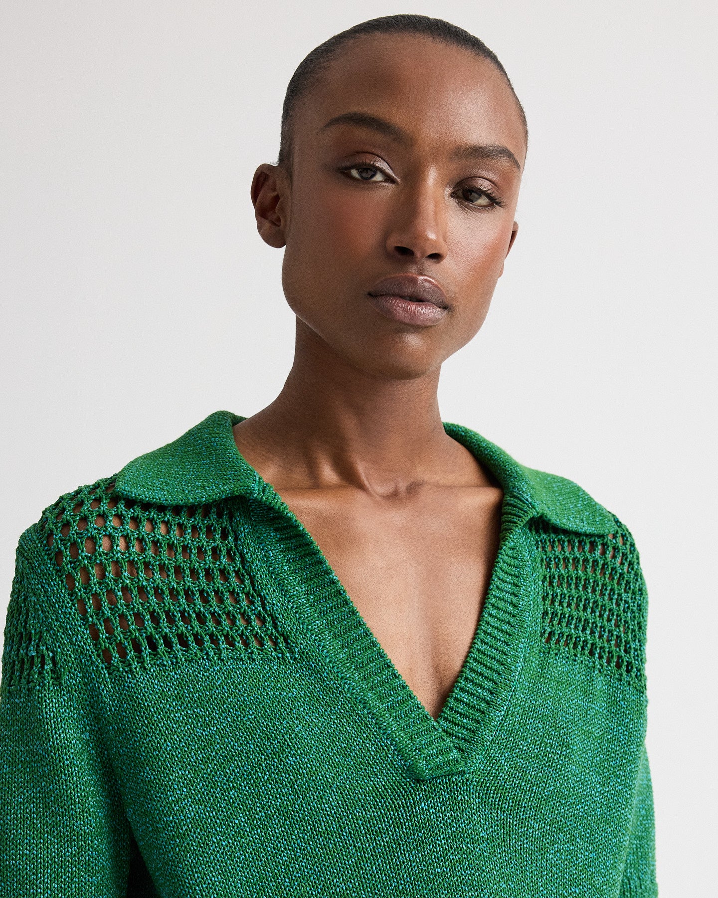 TWP Martini olive / chesapeake bay Slightly Oversized Open Knit Polo in Silk Blend Yarn view 2