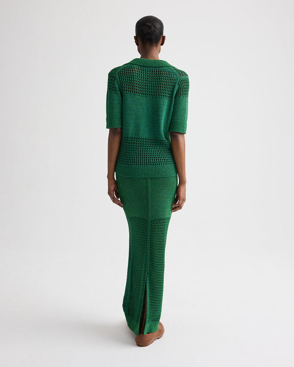 TWP Martini olive / chesapeake bay Slightly Oversized Open Knit Polo in Silk Blend Yarn view 5