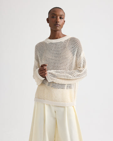 Wide Crew L/S Pullover in Silk Blend Yarn