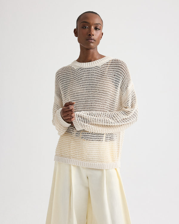 TWP White Wide Crew L/S Pullover in Silk Blend Yarn view 1