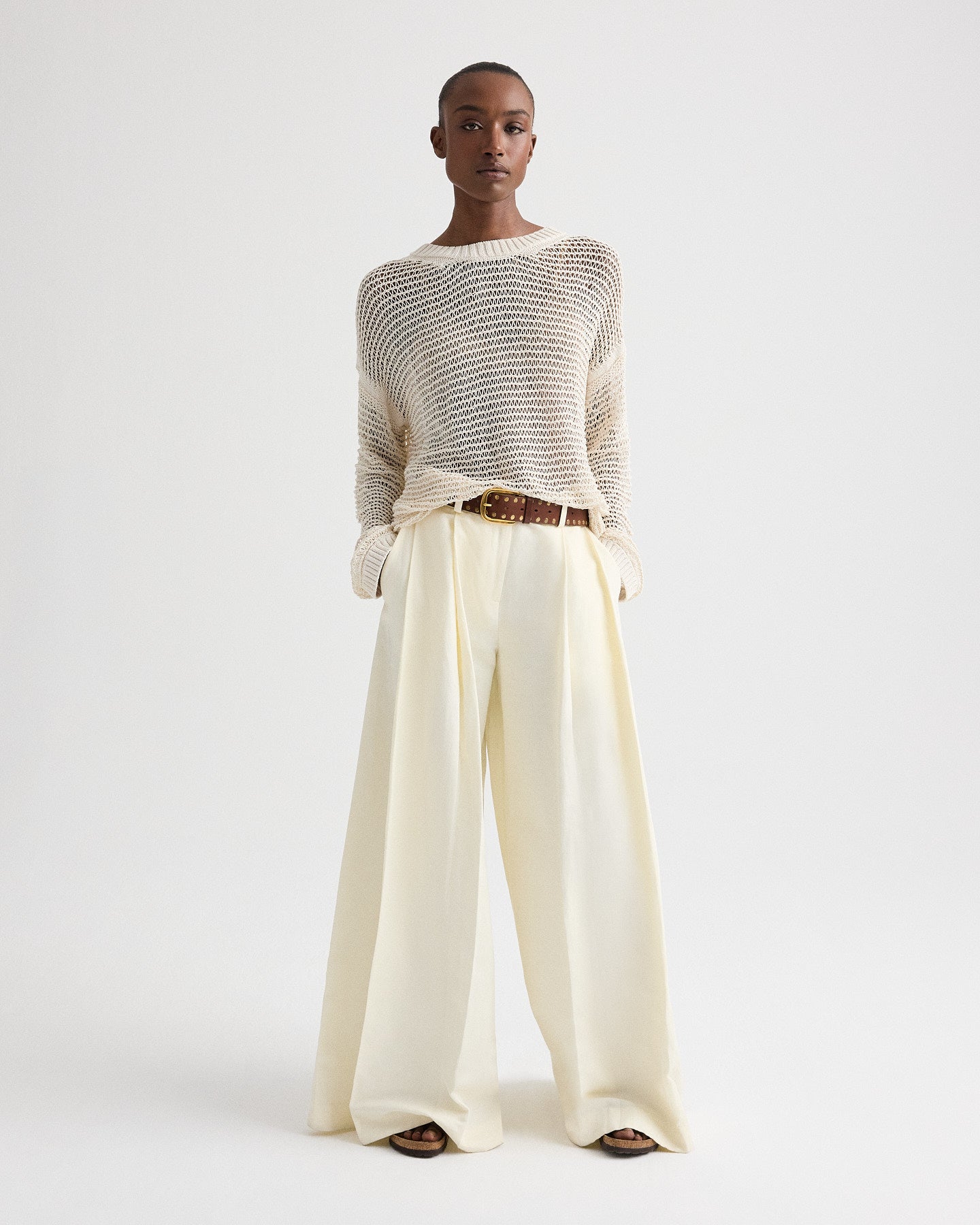 トップス (im) perf.Silk Drape Knit / White imperf White Wide Crew L/S Pullover in Silk Blend Yarn | TWP