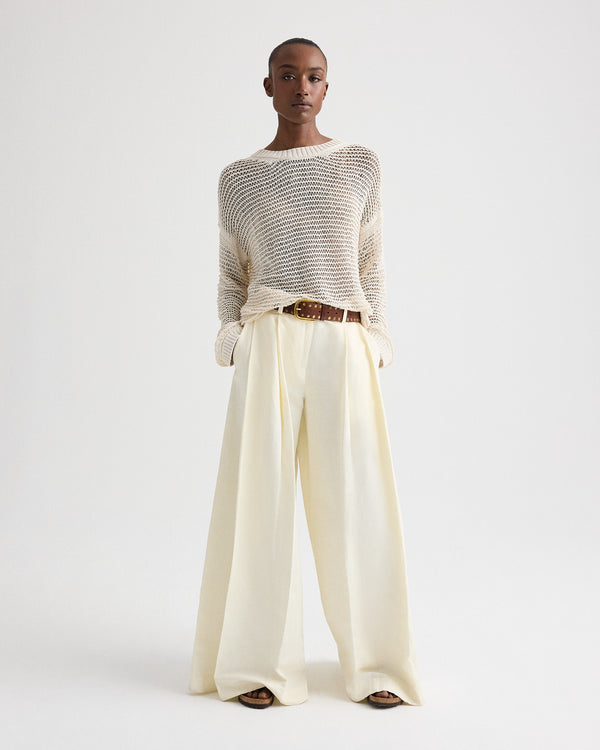 TWP White Wide Crew L/S Pullover in Silk Blend Yarn view 3