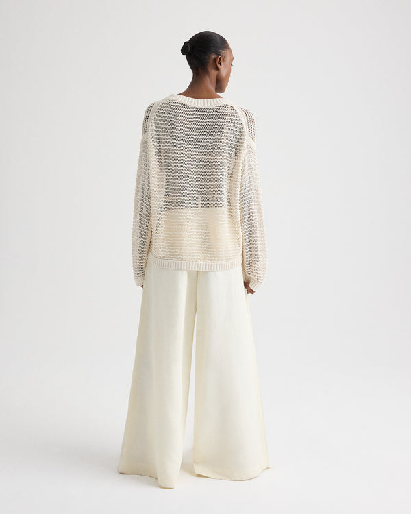 TWP White Wide Crew L/S Pullover in Silk Blend Yarn view 5