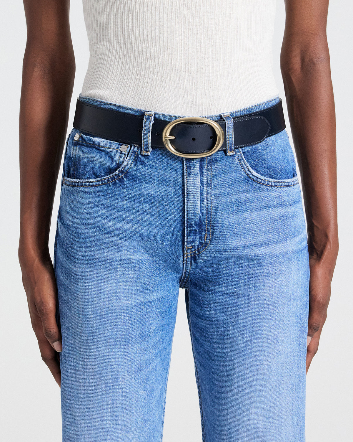 TWP Midnight / antique light gold Wide Belt in Vachetta Leather view 2