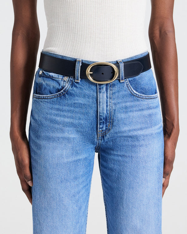 TWP Midnight / antique light gold Wide Belt in Vachetta Leather view 2