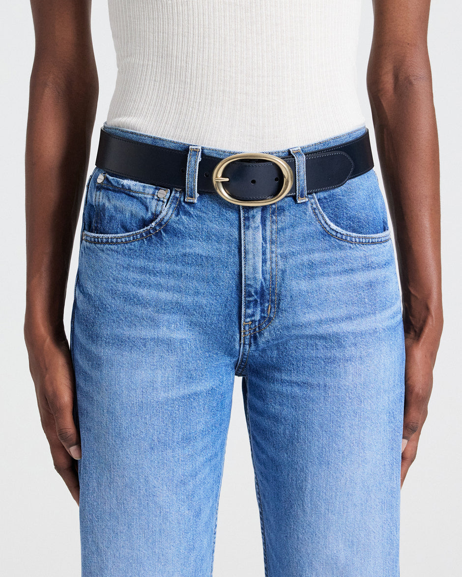 TWP Midnight / antique light gold Wide Belt in Vachetta Leather view 2