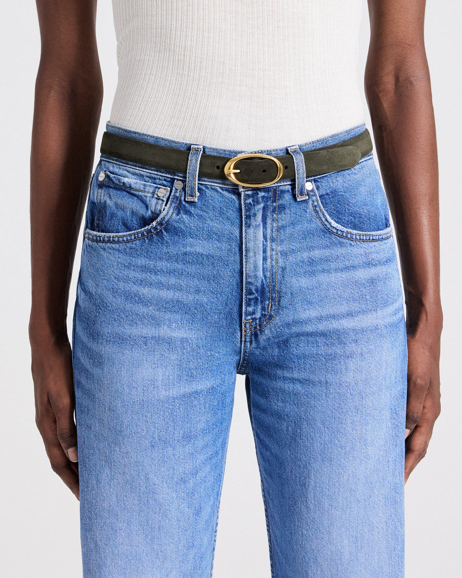 TWP Military Narrow Belt in Suede view 2