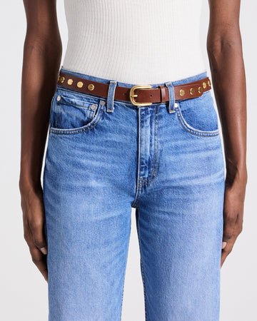 TWP Dark luggage Narrow Nailhead Belt in Vachetta Leather view 2