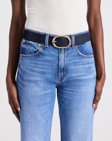 TWP Navy Wide Belt in Nubuck Leather view 2