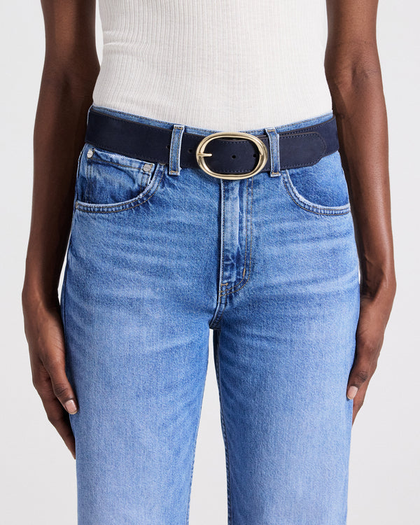 TWP Navy Wide Belt in Nubuck Leather view 2