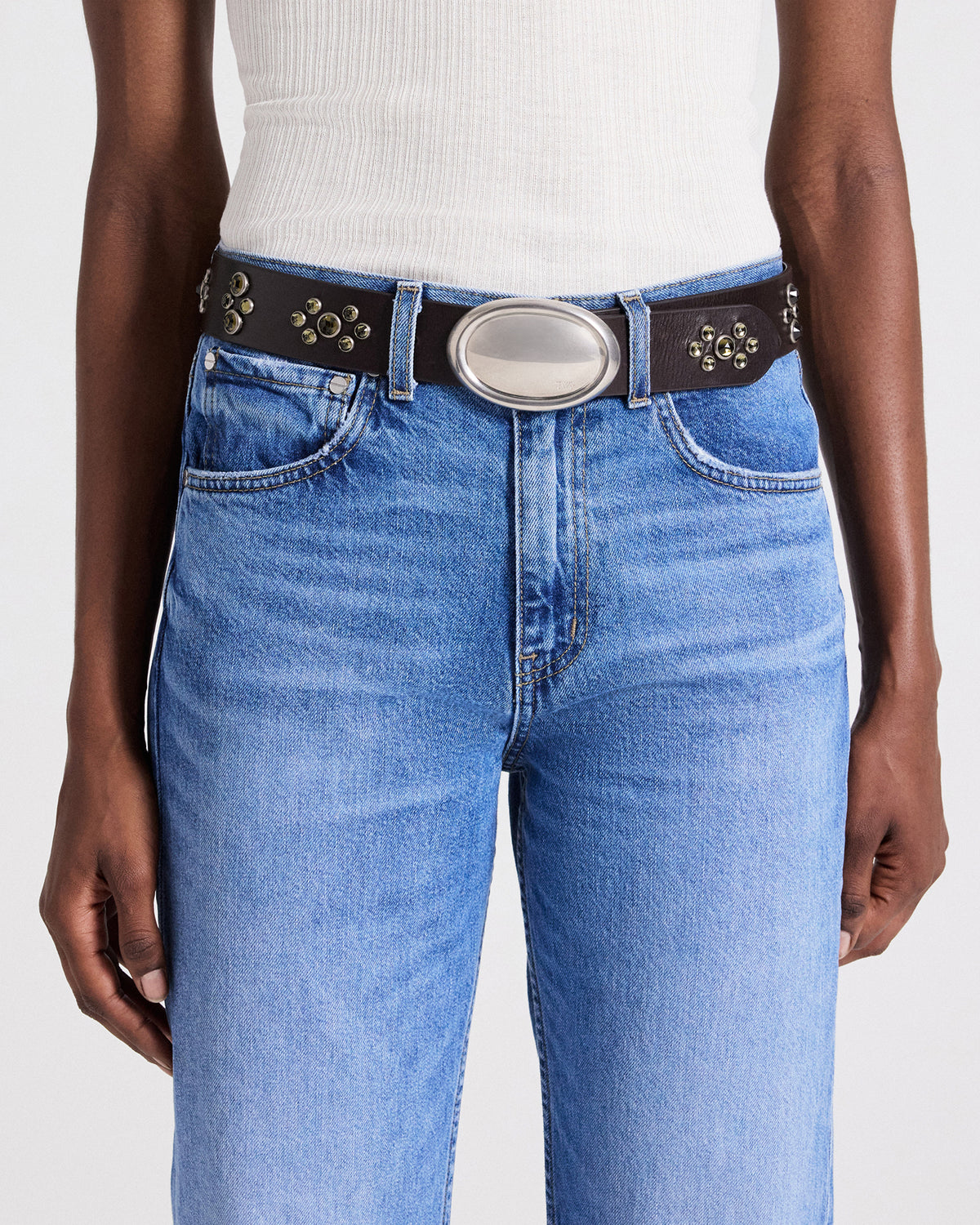 TWP Dakota / black diamond Buckle Bunny Belt with Crystals in Vachetta Leather view 2