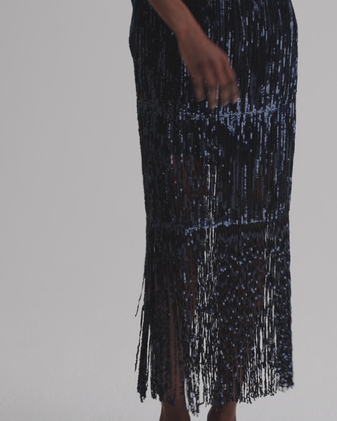 TWP Dark blue / midnight Laurel Skirt in Trapped Fringe Sequin view 5