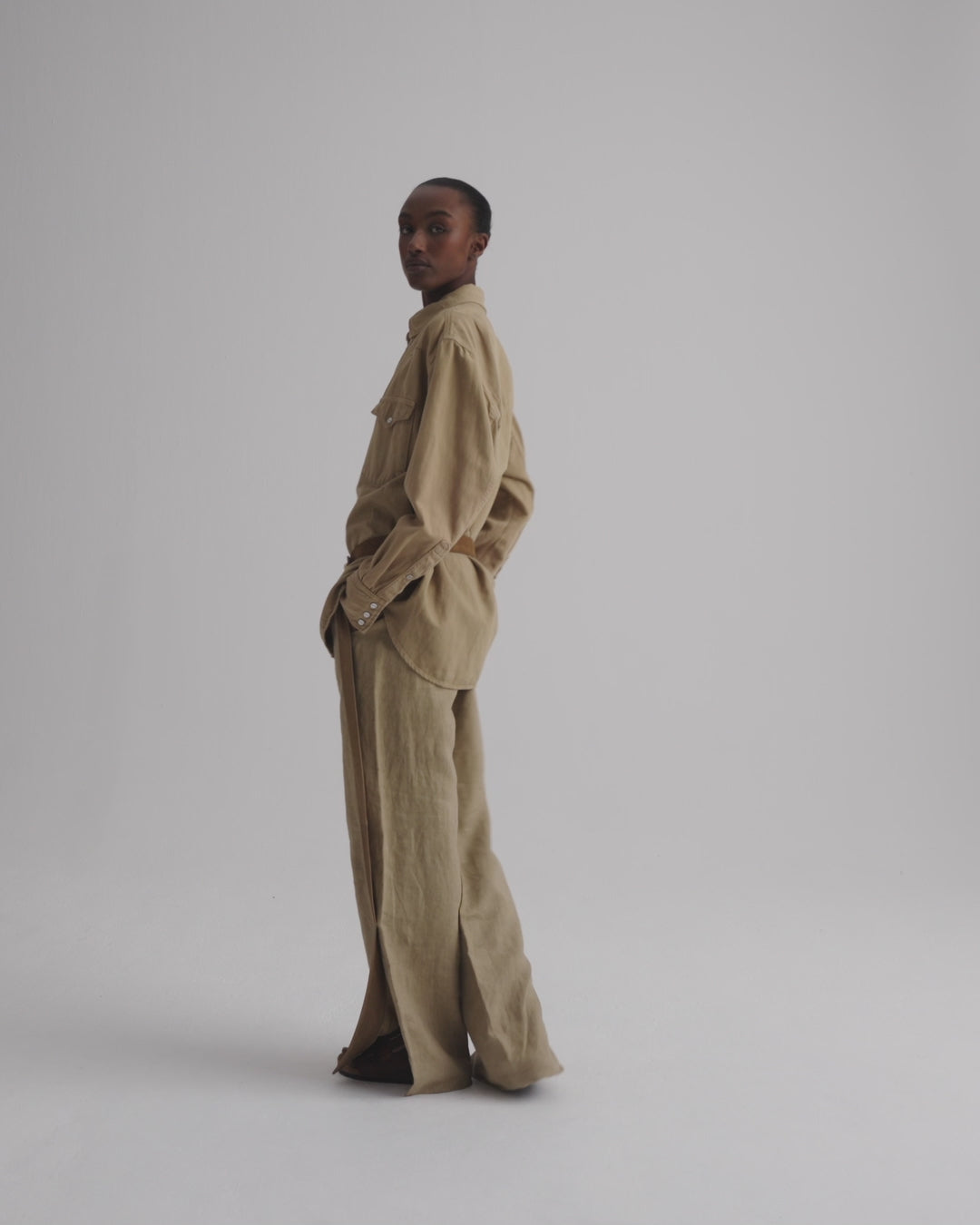 TWP Kelp / ermine Slim A Pant with Lip Tux in Plain Weave Linen view 7