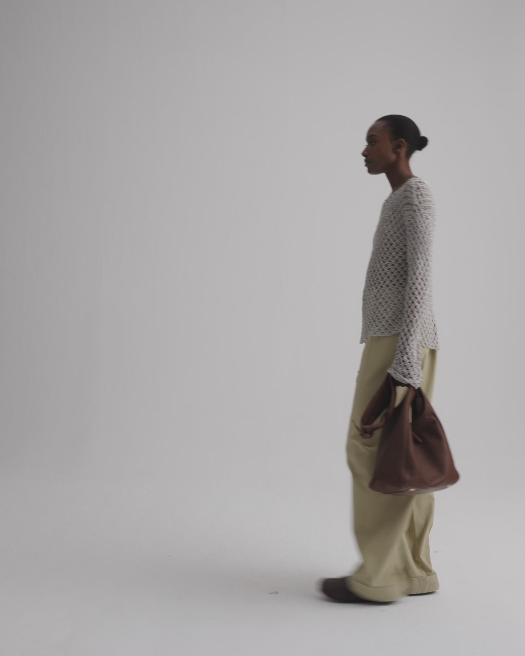 TWP Pale champagne Hand Crochet Slash Neck Top in Metallic Yarn view 6