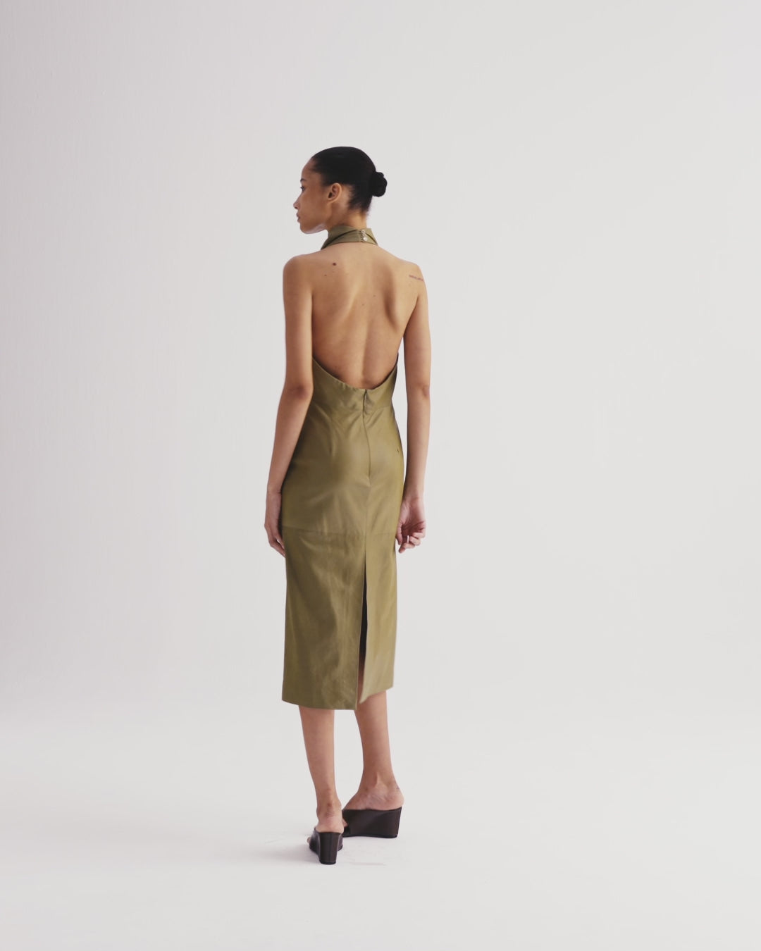 TWP Dried herb Lola Column Dress in Paper Leather view 5
