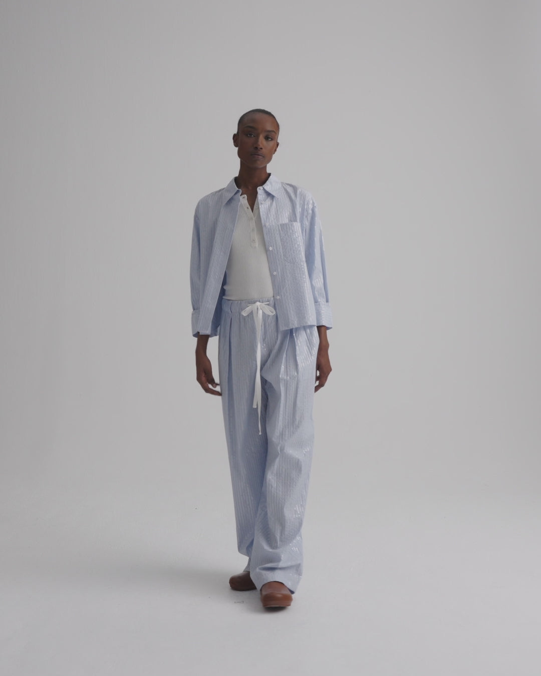 TWP Blue / midnight PJ Pant in Micro Triple Stripe view 6