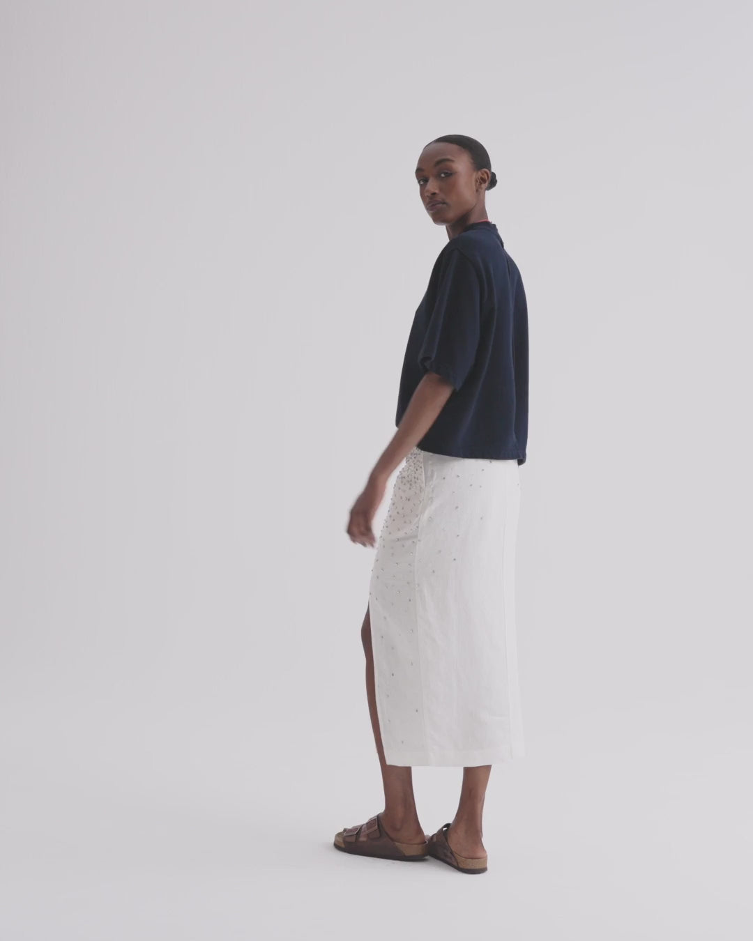 TWP Midnight Cropped Mock Neck Tee in Lightweight Sweatshirt view 7