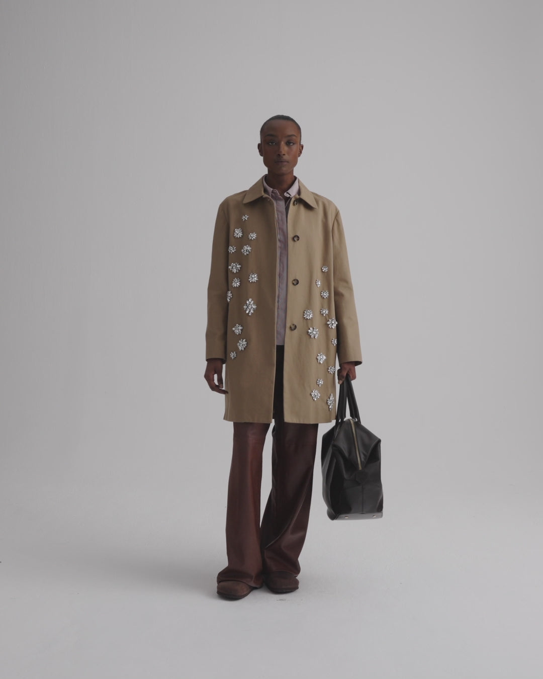 TWP British khaki Edinburgh Coat with Crystals in Water-Repellent Cotton Canvas view 6