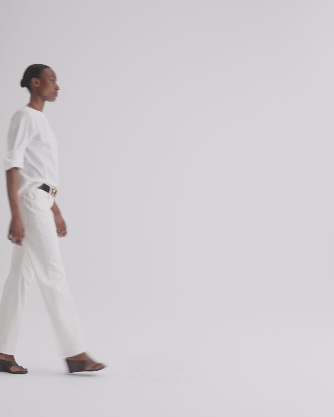 TWP White Boat Neck Top with Double Rolled Sleeve in Cotton Poplin view 6