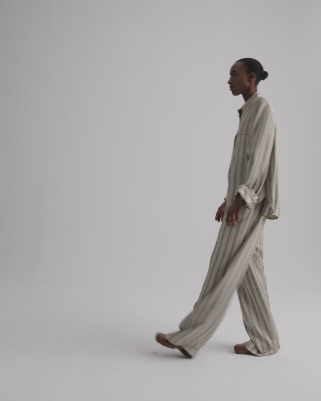 TWP Ivory/green Next Morning Shirt in Fluid Regency Stripe view 6