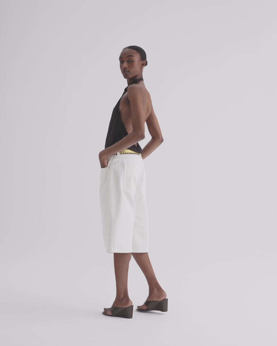 TWP Dark chocolate Flowy Halter Top in Sheer Viscose Crepe view 6