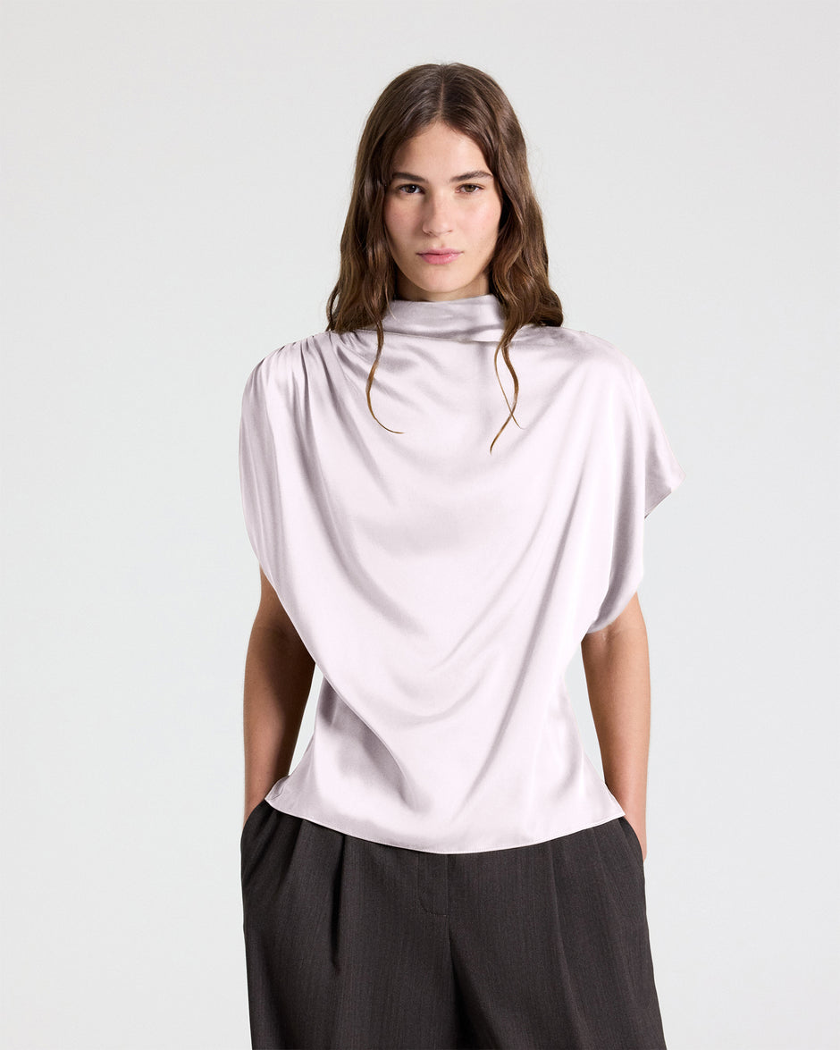 TWP Grey lilac Wish You Would Top in Washed Silk Charmeuse view 2