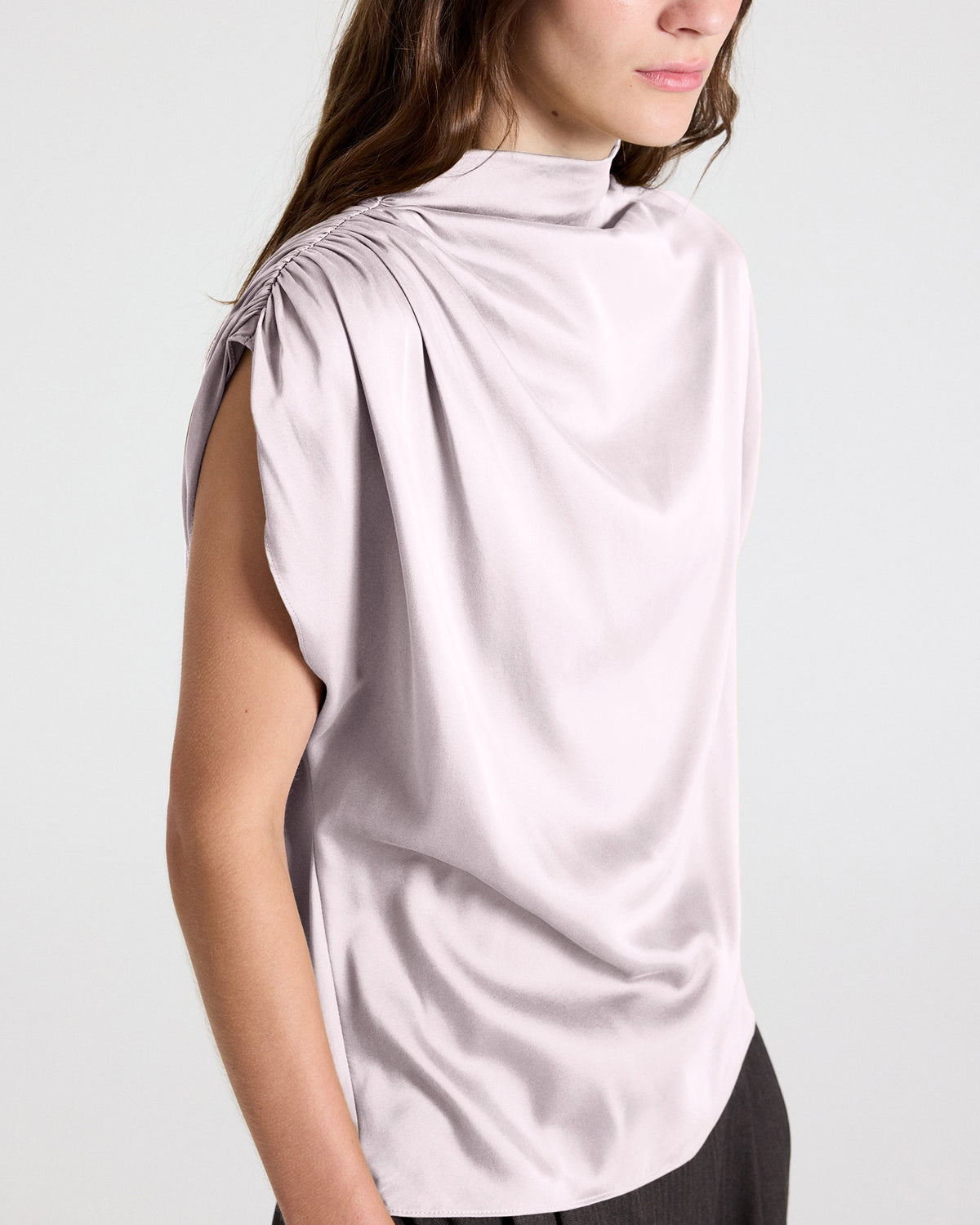 TWP Grey lilac Wish You Would Top in Washed Silk Charmeuse view 3