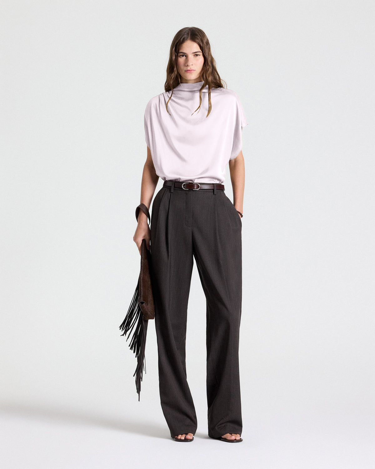TWP Grey lilac Wish You Would Top in Washed Silk Charmeuse view 1