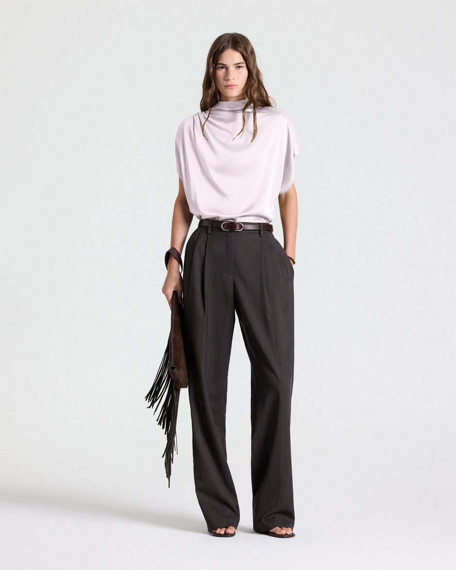 TWP Grey lilac Wish You Would Top in Washed Silk Charmeuse view 1