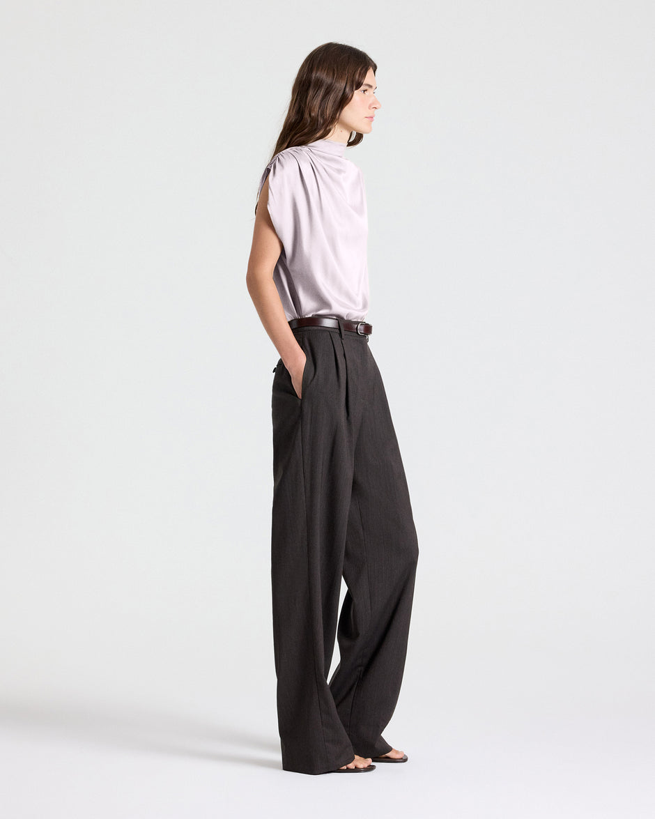 TWP Grey lilac Wish You Would Top in Washed Silk Charmeuse view 4