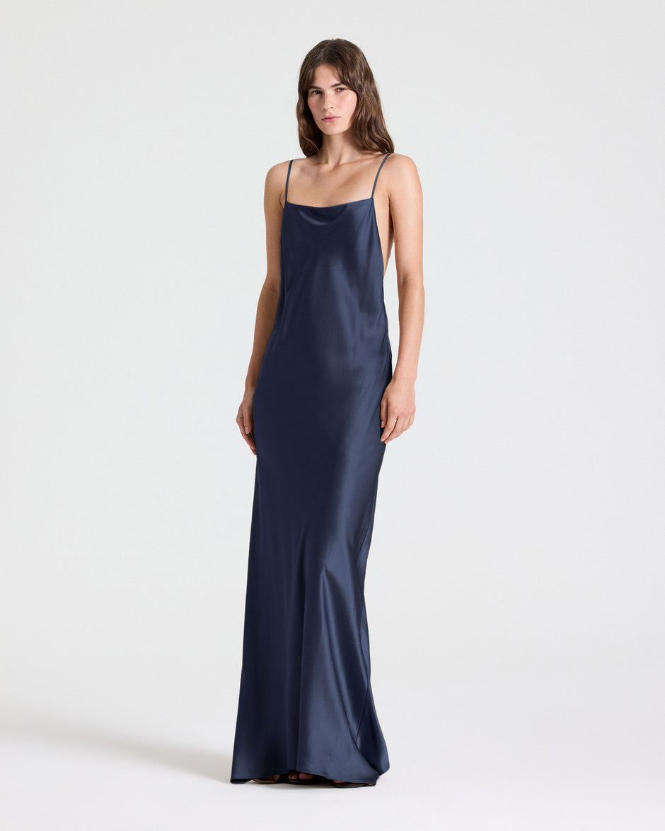 TWP Blueberry Scoop Back Slip Dress in Washed Crepe Back Silk Satin view 1