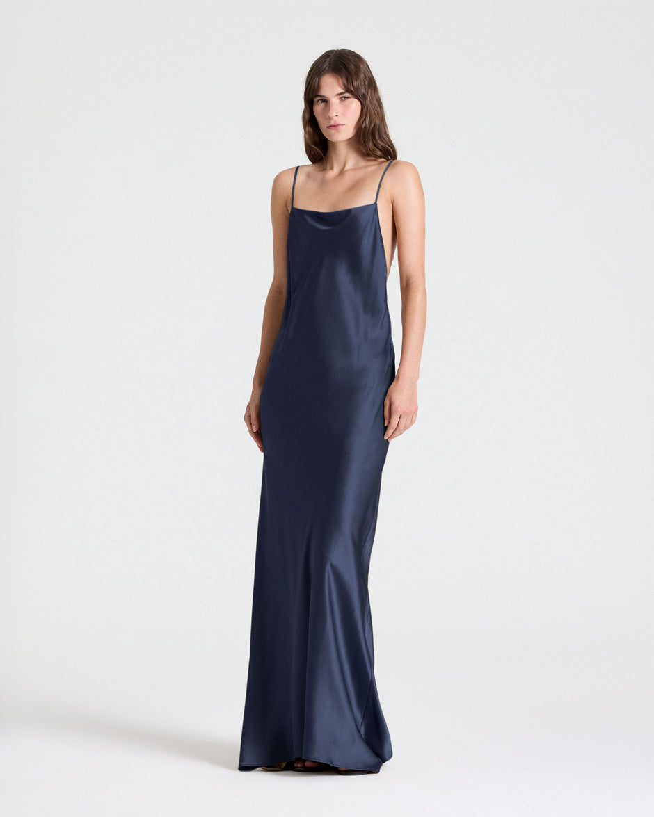 TWP Blueberry Scoop Back Slip Dress in Washed Crepe Back Silk Satin view 6