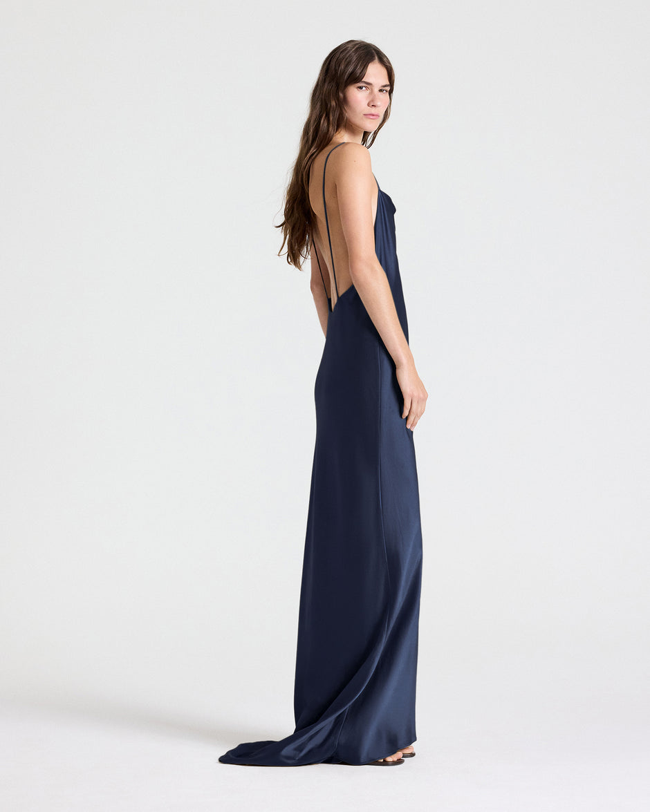 TWP Blueberry Scoop Back Slip Dress in Washed Crepe Back Silk Satin view 5
